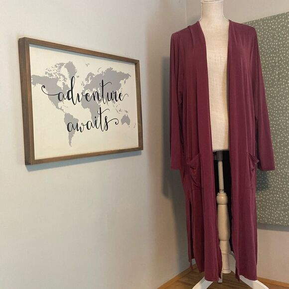 Torrid Maroon Red Open Front Long Duster with Pockets Size 2 - Picture 1 of 9